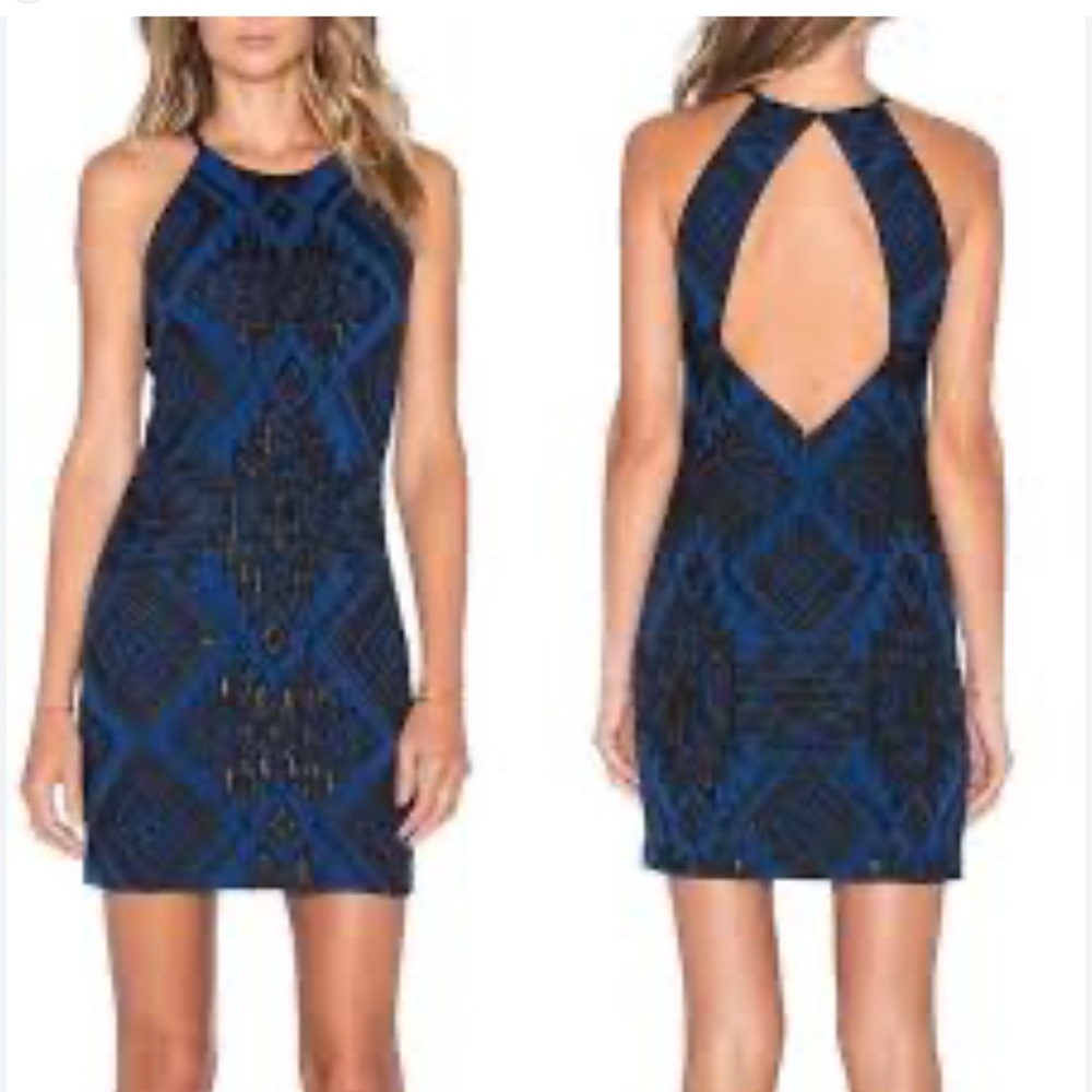 Parker Woman’s Black & Blue Aztec Print Midi Dress. Size XS.